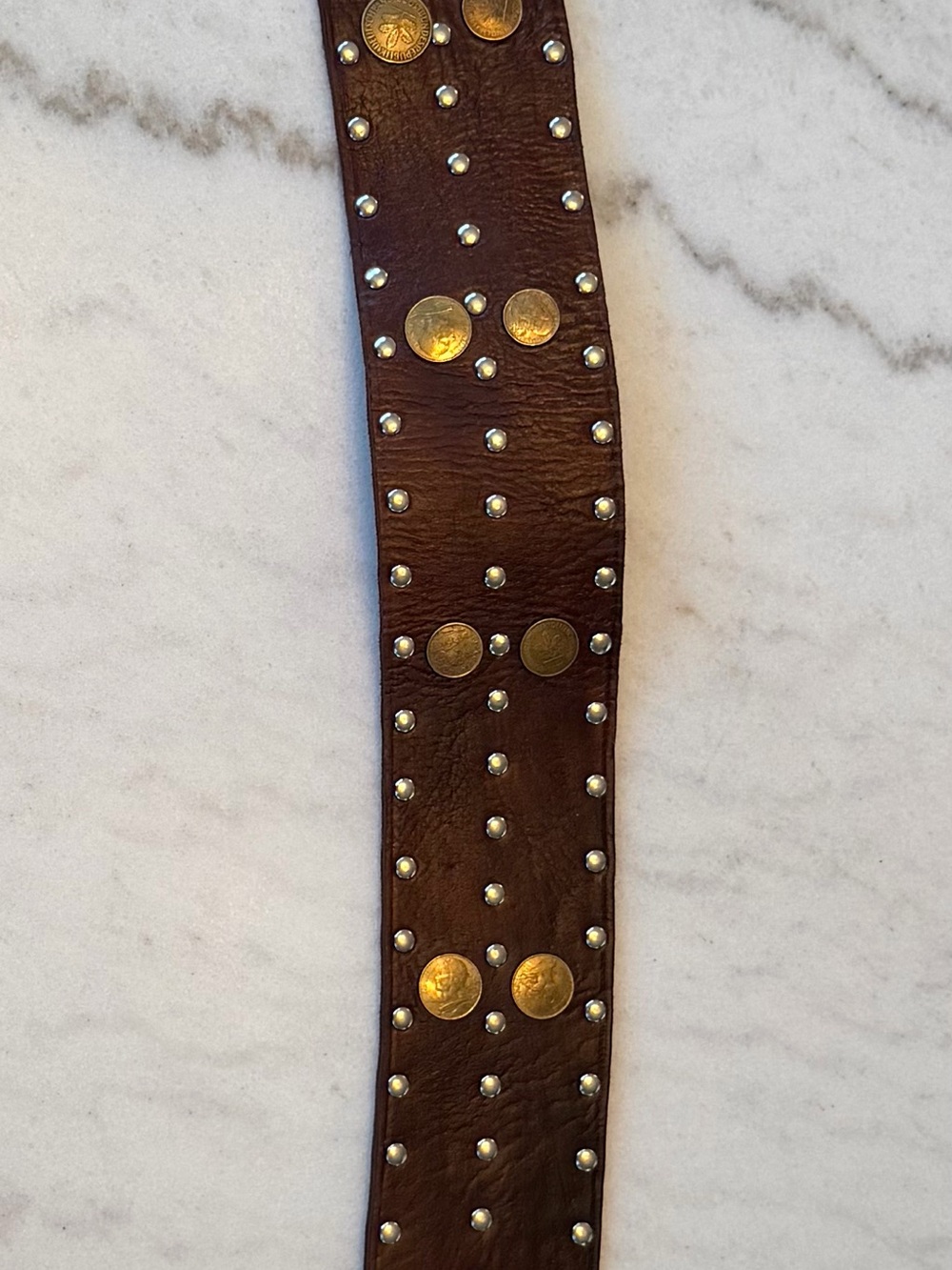 Free People Maral Studded Brown Leather Double-Buckle Waist Belt - Picture 3 of 5